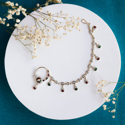 Nose Pin - Shimmering Two Tone Gold Silver Nath - Opal Touch