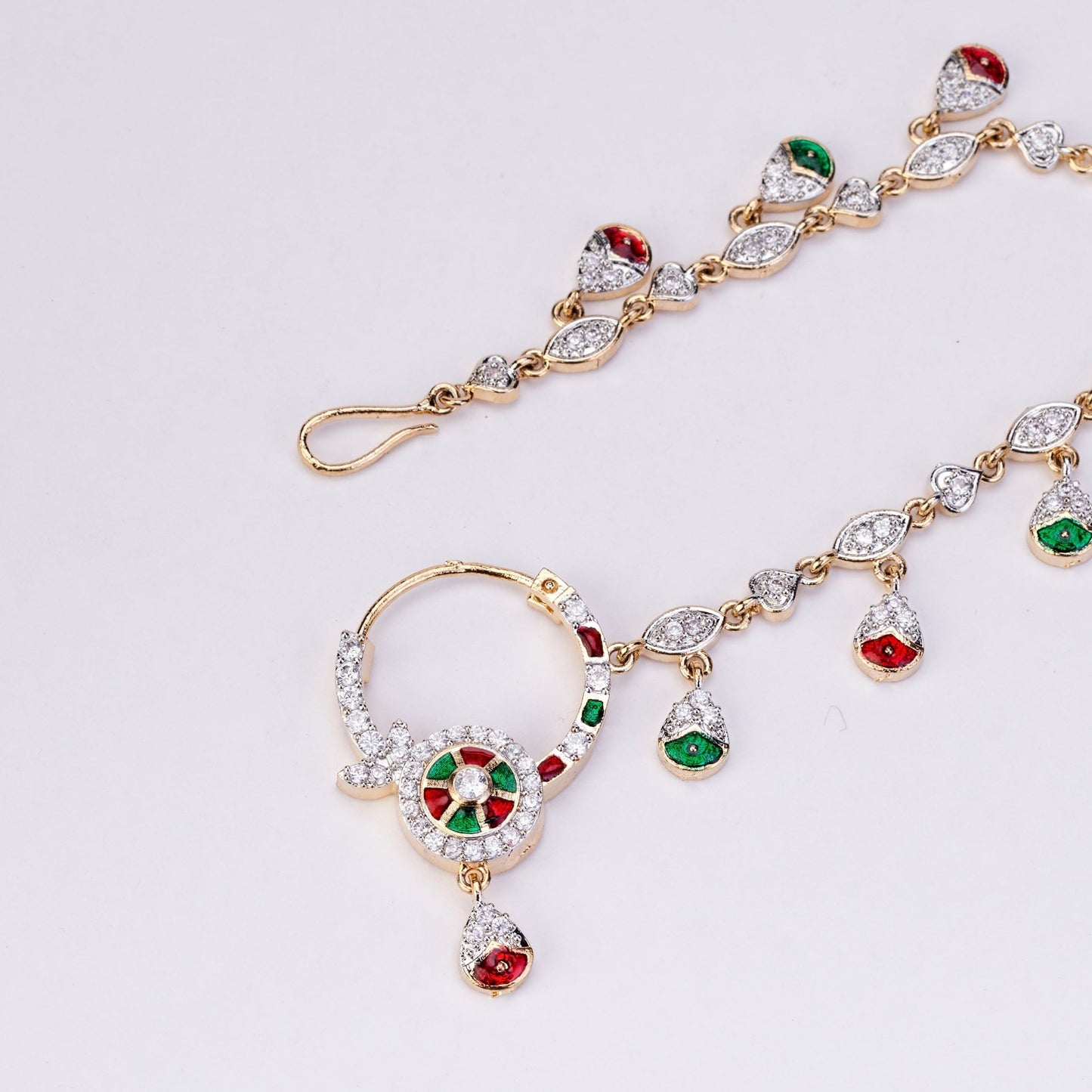 Nose Pin - Shimmering Two Tone Gold Silver Nath - Opal Touch