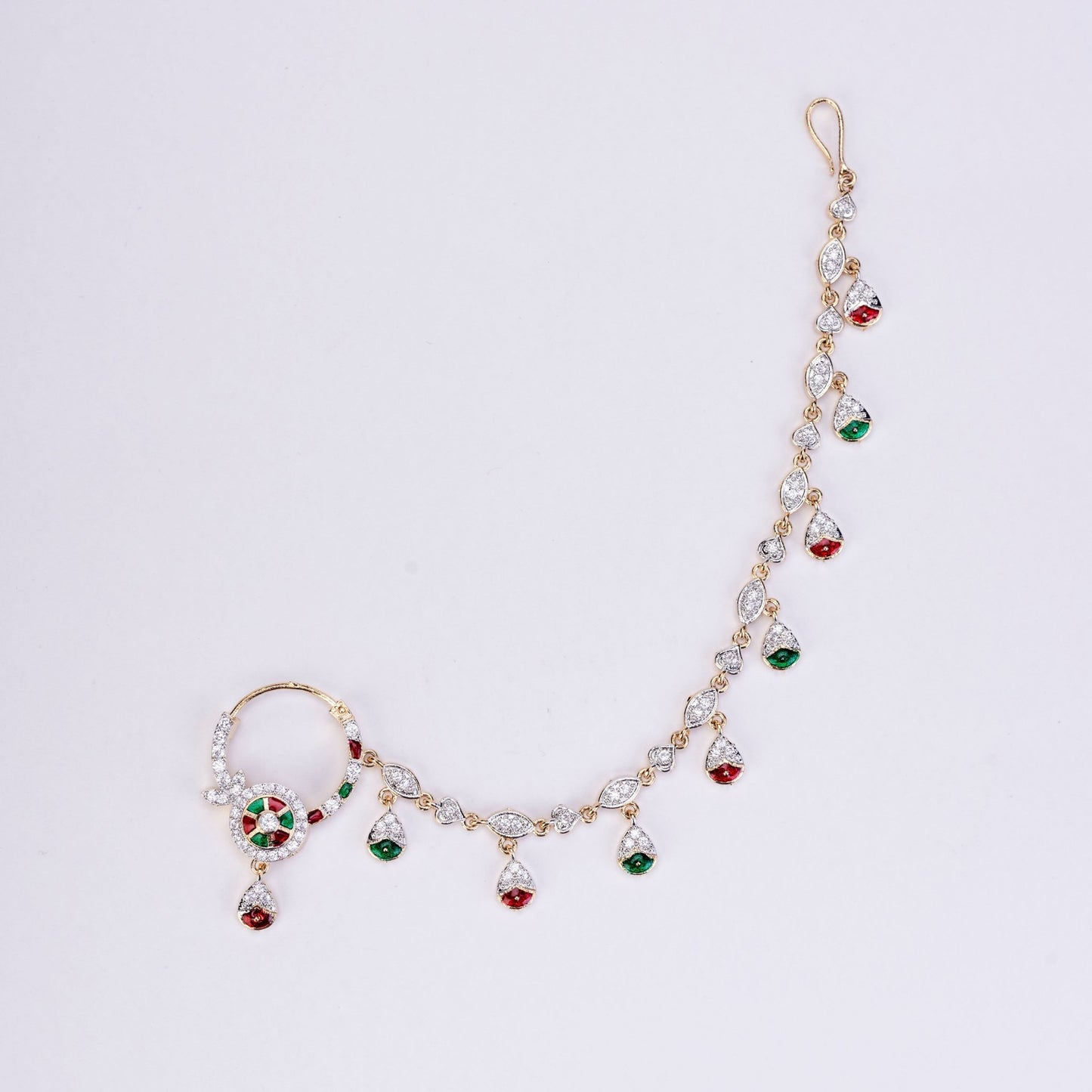 Nose Pin - Shimmering Two Tone Gold Silver Nath - Opal Touch