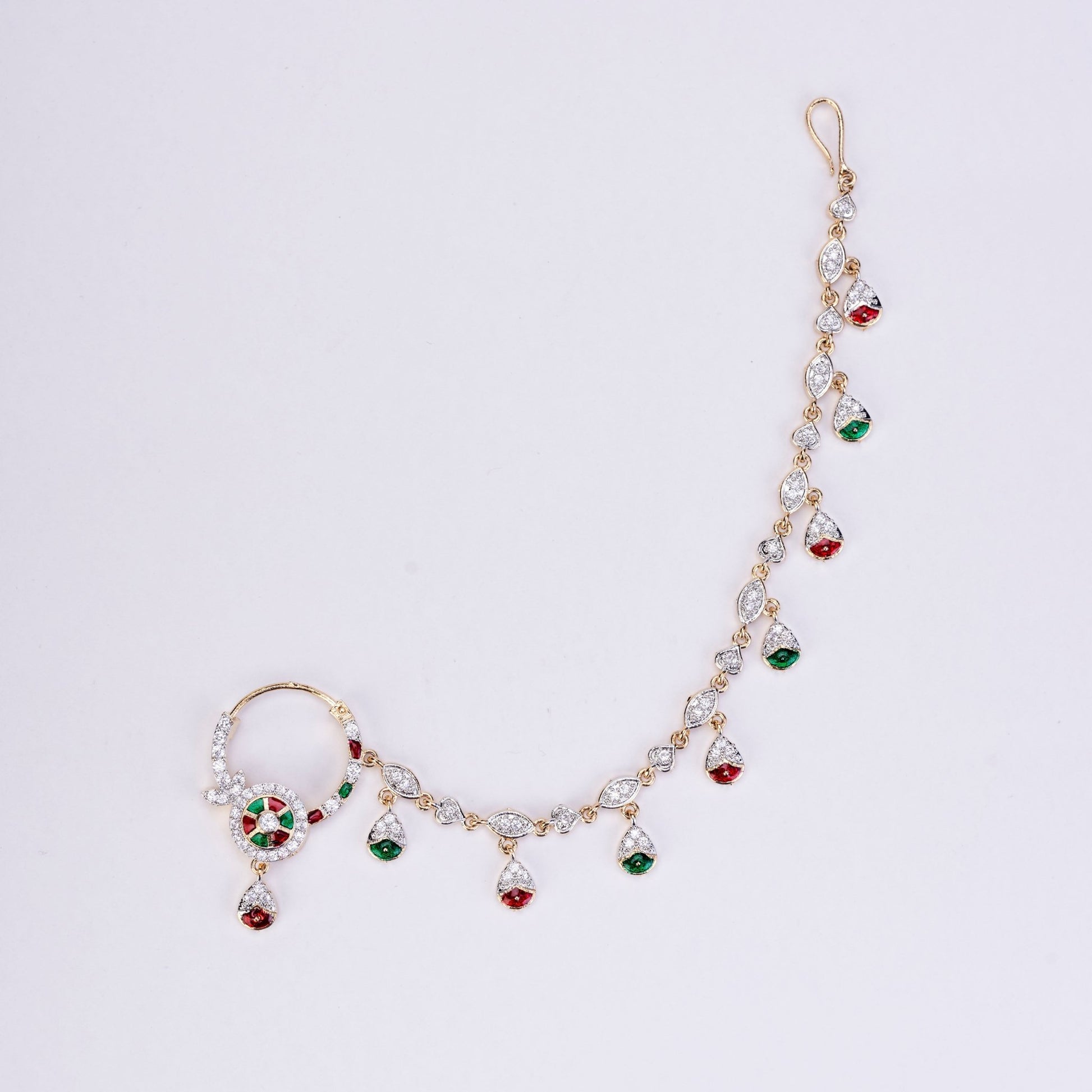 Nose Pin - Shimmering Two Tone Gold Silver Nath - Opal Touch