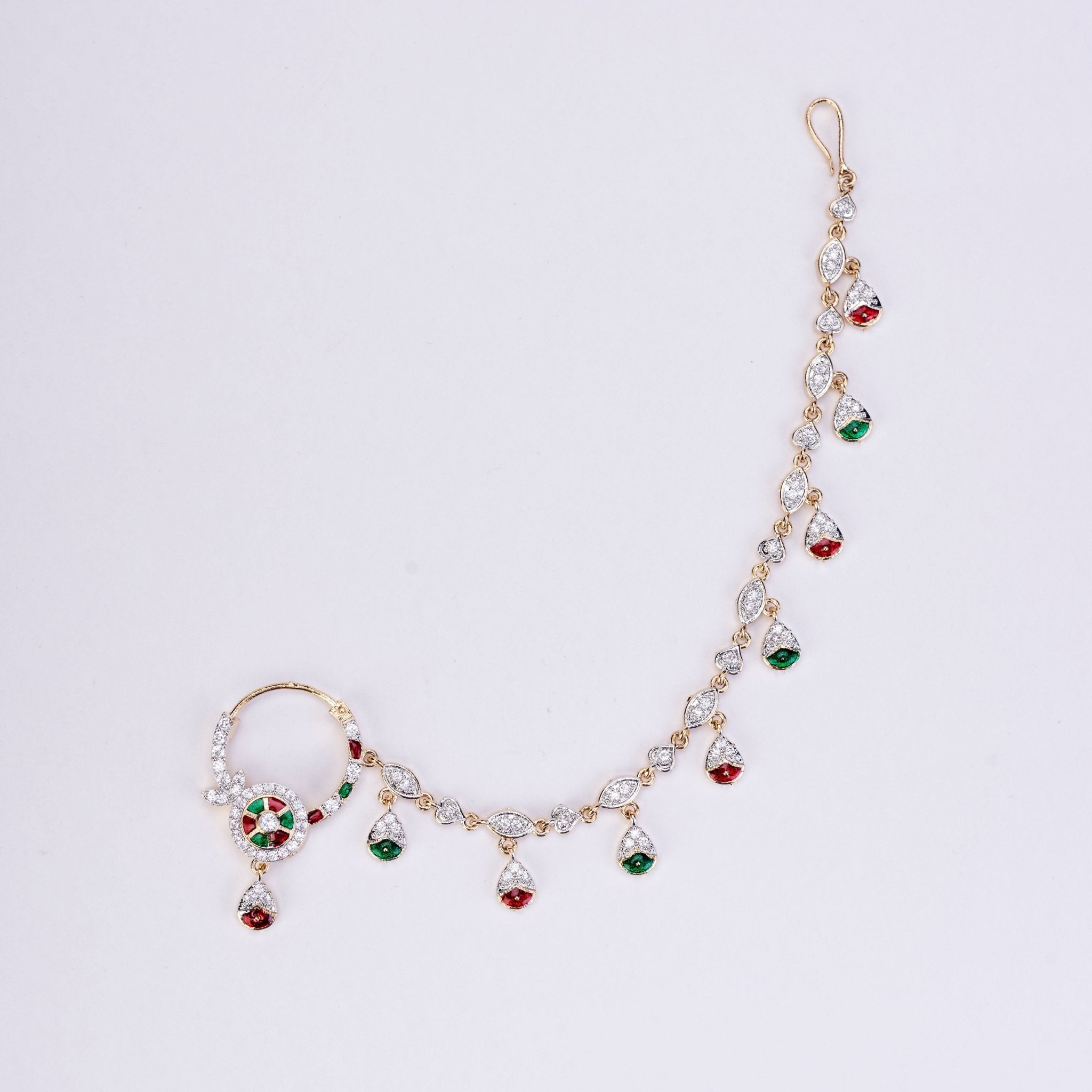 Nose Pin - Shimmering Two Tone Gold Silver Nath - Opal Touch