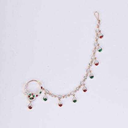 Nose Pin - Shimmering Two Tone Gold Silver Nath - Opal Touch