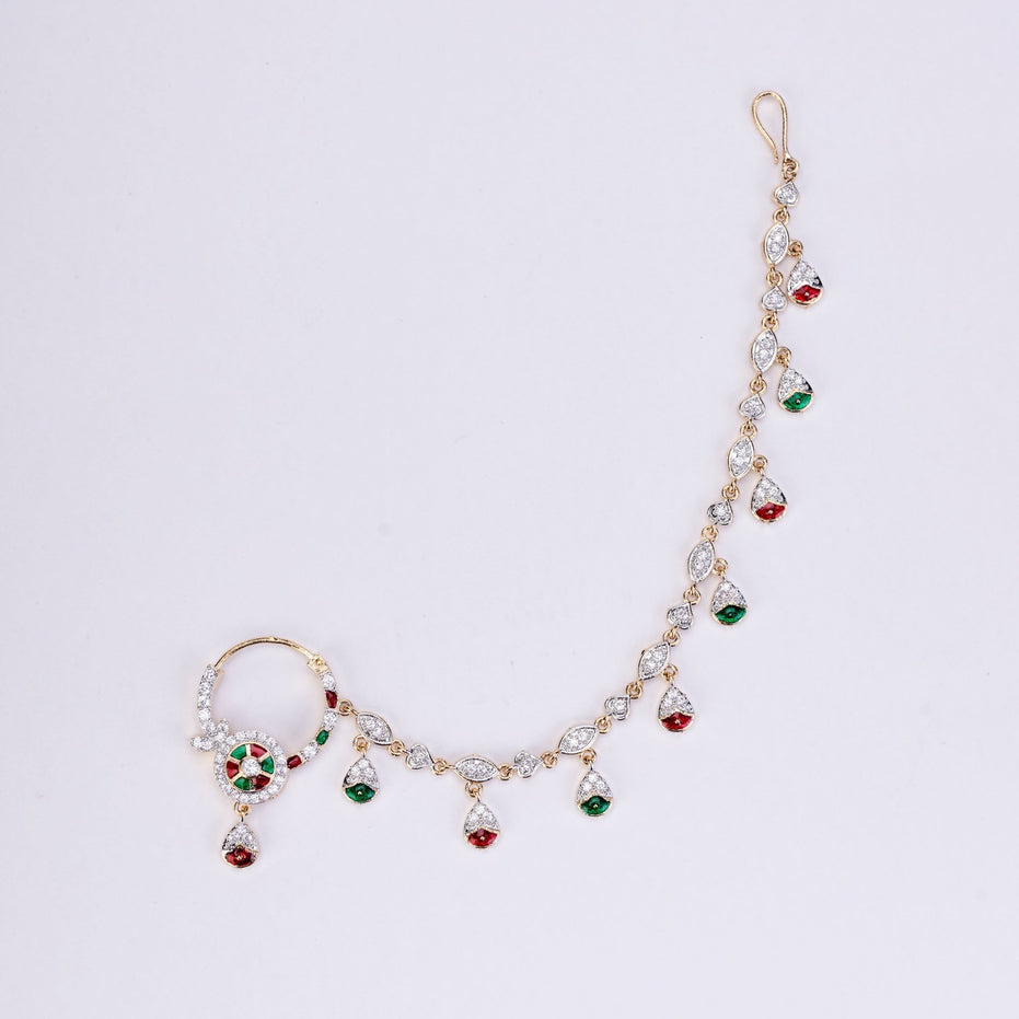 Nose Pin - Shimmering Two Tone Gold Silver Nath - Opal Touch