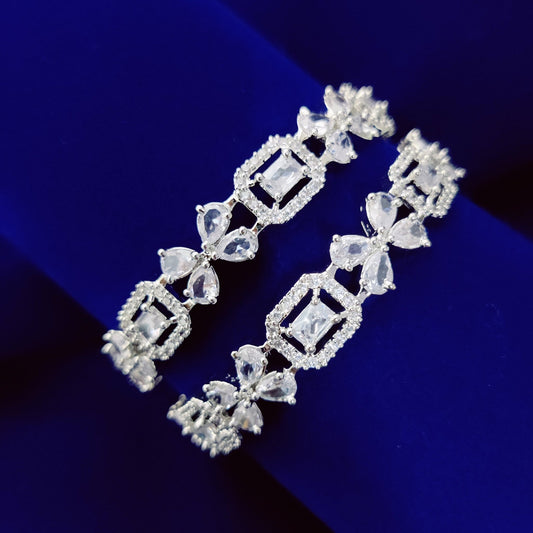 Opal Touch - Shimmering White Rhodium Bangles (Pack of 2) - Bangles