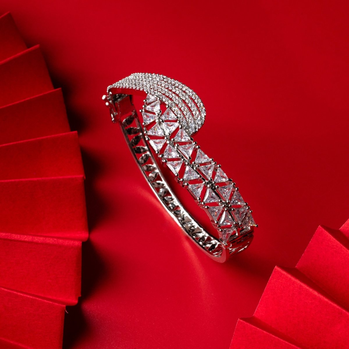 Silver Plated Cubic Zirconia Bangle Bracelet - Opal Touch