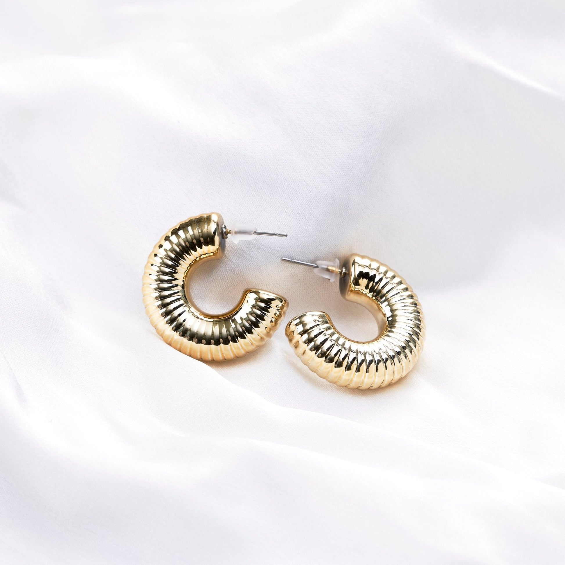 Studs - Sinuous Spiral Hoops Gold Plated Studs - Opal Touch