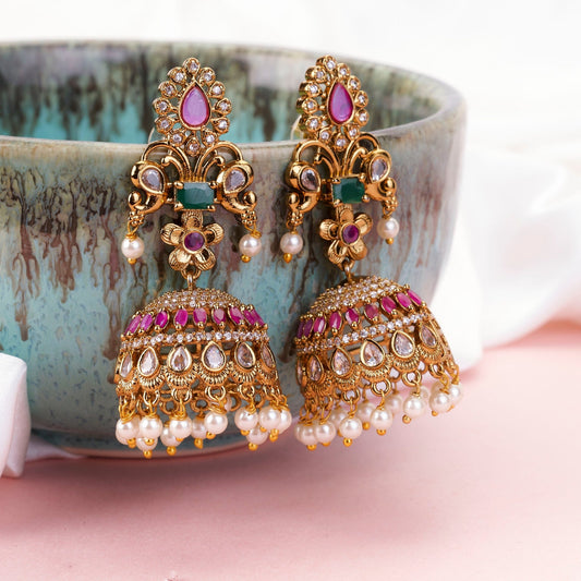 Jhumka - Sitara Matte Black Plated Jhumka - Opal Touch