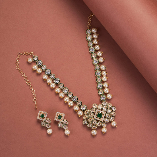 Necklace - Sitara Mukta Gold Plated Necklace Set - Opal Touch