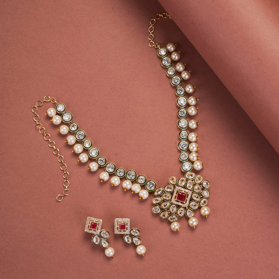 Necklace - Sitara Mukta Gold Plated Necklace Set - Opal Touch