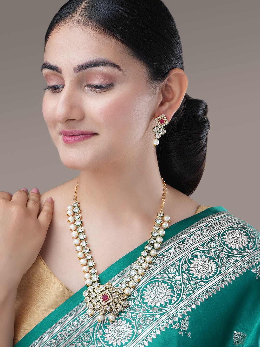Necklace - Sitara Mukta Gold Plated Necklace Set - Opal Touch