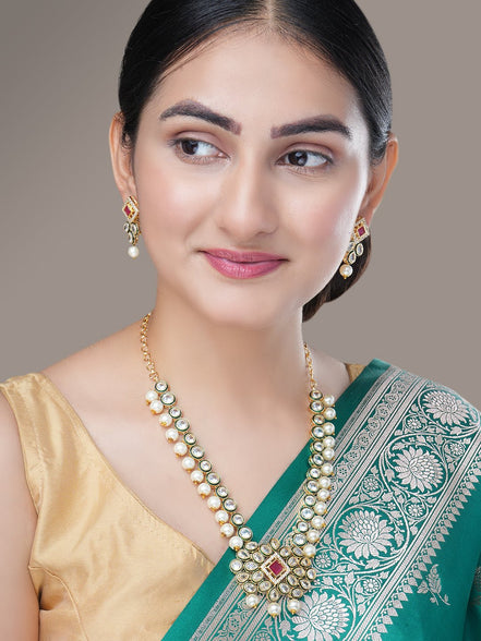 Necklace - Sitara Mukta Gold Plated Necklace Set - Opal Touch