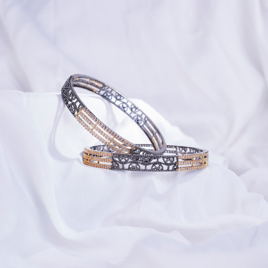 Opal Touch - Slim 3 Layered Gold-Black Bangles Set (Pack of 2) - Bangles