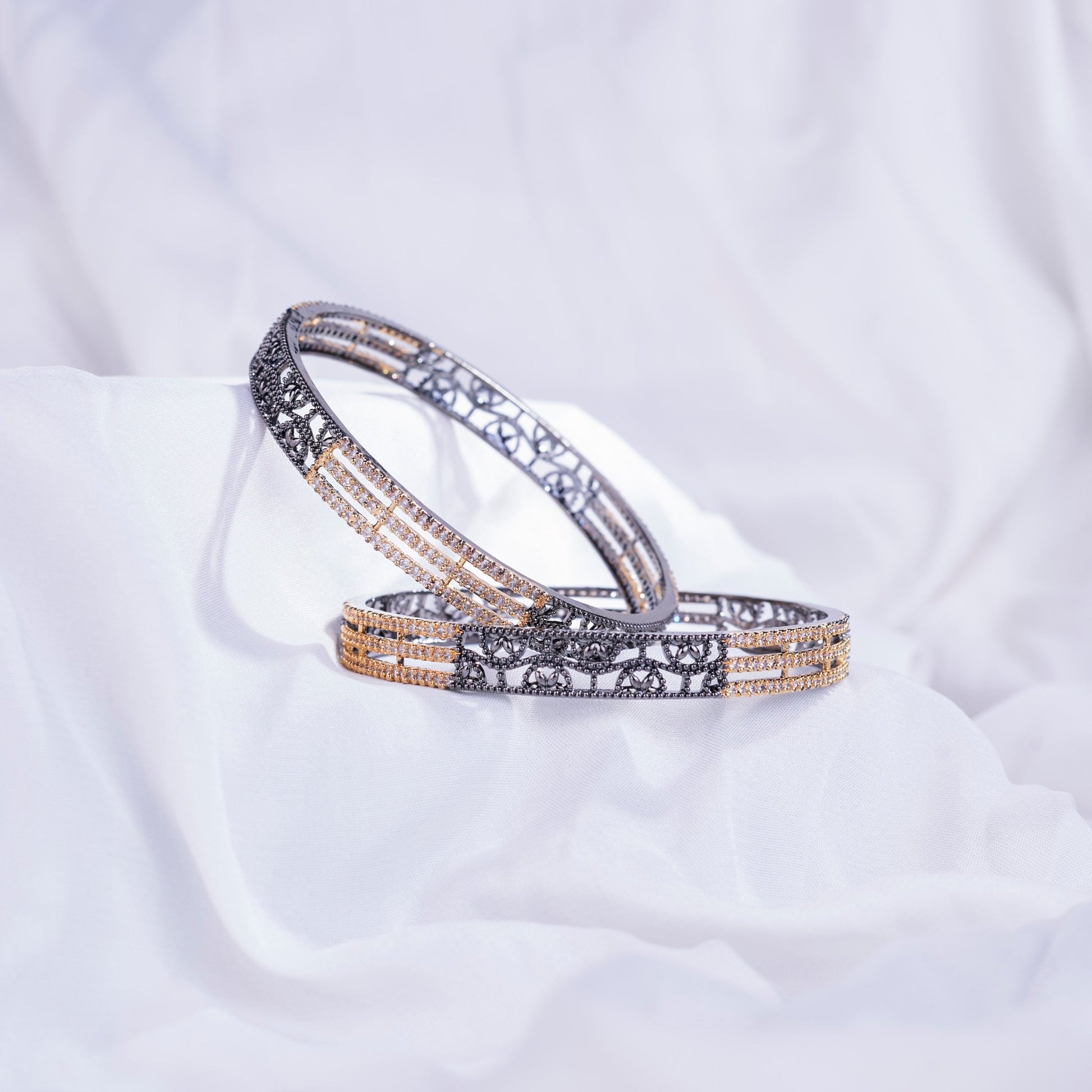 Opal Touch - Slim 3 Layered Gold-Black Bangles Set (Pack of 2) - Bangles