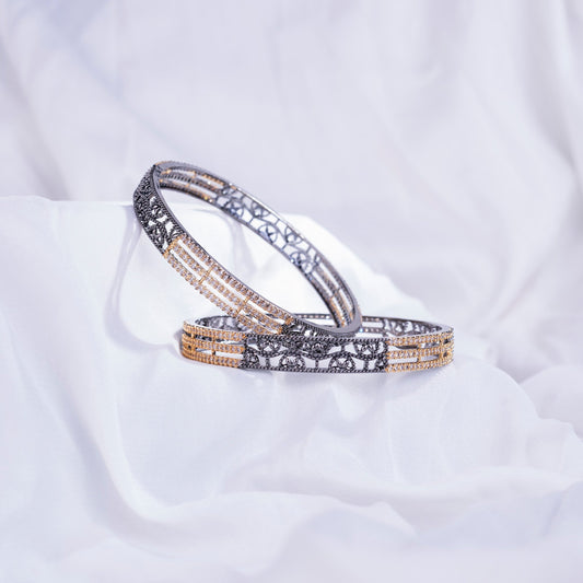 Opal Touch - Slim 3 Layered Gold-Black Bangles Set (Pack of 2) - Bangles