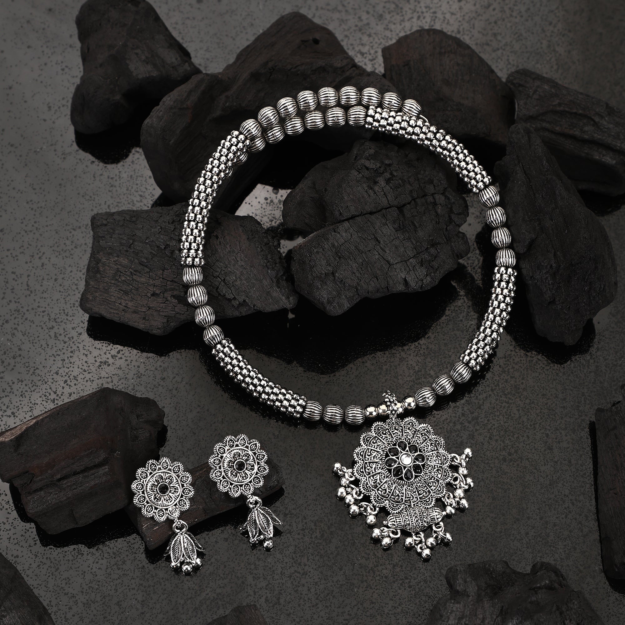 Opal Touch - Slip on Oxidized Necklace Set - Necklace