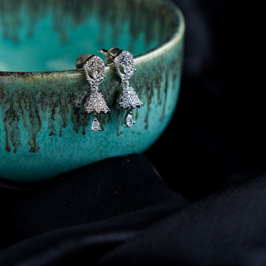 Jhumka - Small White Rhodium Jhumka - Opal Touch