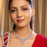 Sparkling American Diamond Rhodium Plated Necklace & Earring Set - Opal Touch