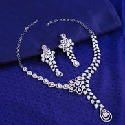Sparkling American Diamond Rhodium Plated Necklace & Earring Set - Opal Touch