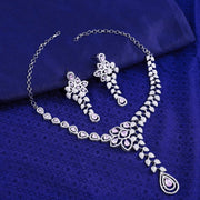 Sparkling American Diamond Rhodium Plated Necklace & Earring Set - Opal Touch