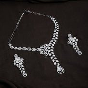 Sparkling American Diamond Rhodium Plated Necklace & Earring Set - Opal Touch