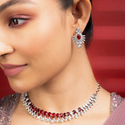 Necklace - Sparkling Elegance Zirconia Rhodium Plated Necklace Set - Opal Touch