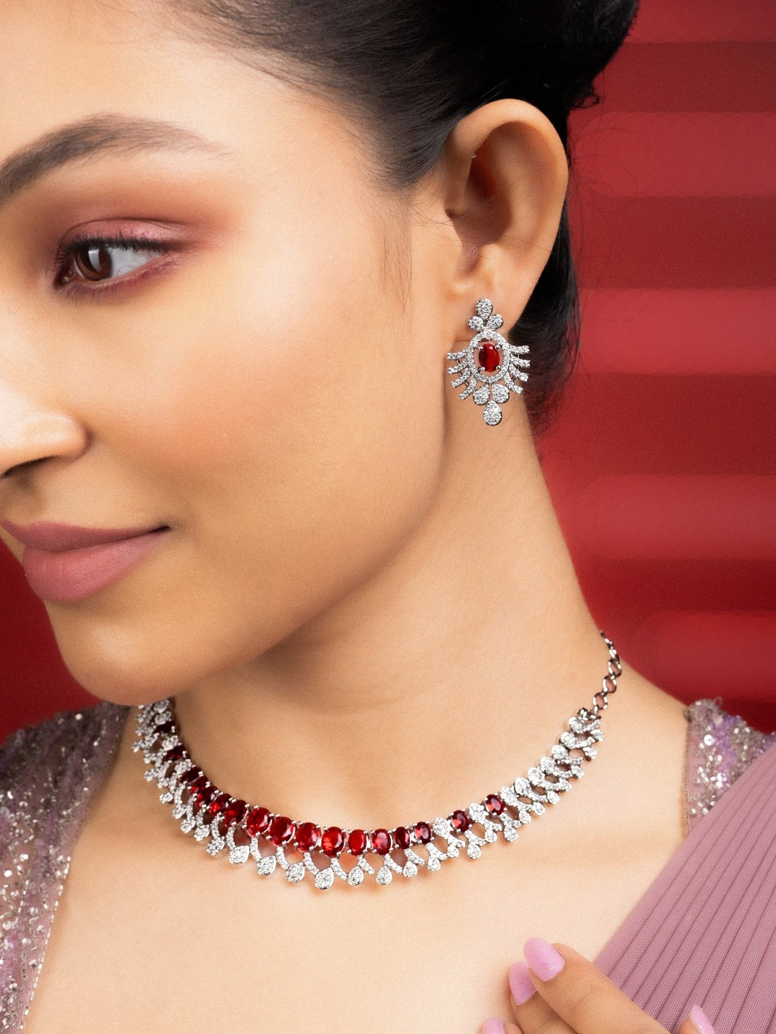 Necklace - Sparkling Elegance Zirconia Rhodium Plated Necklace Set - Opal Touch