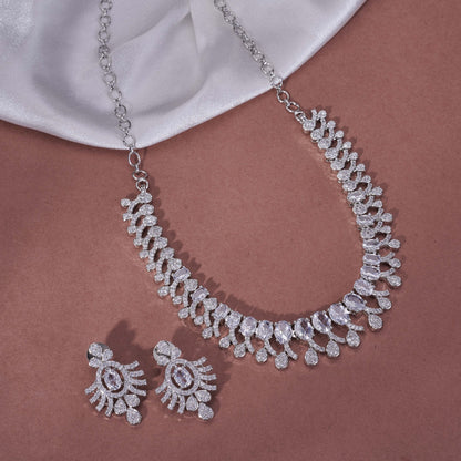 Necklace - Sparkling Elegance Zirconia Rhodium Plated Necklace Set - Opal Touch