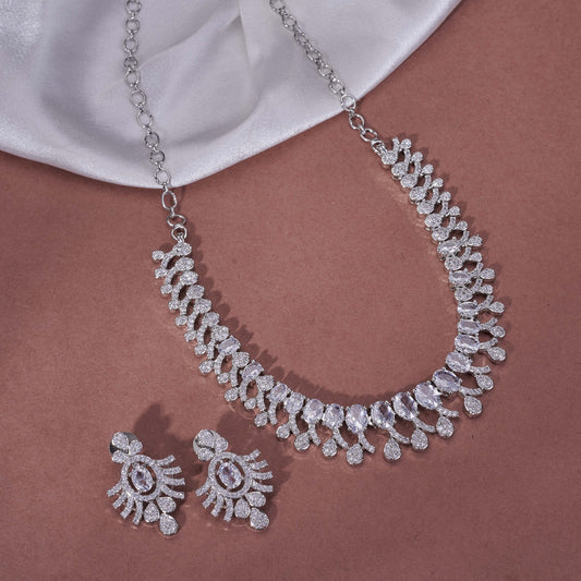Necklace - Sparkling Elegance Zirconia Rhodium Plated Necklace Set - Opal Touch
