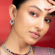 Necklace - Sparkling Elegance Zirconia Rhodium Plated Necklace Set - Opal Touch