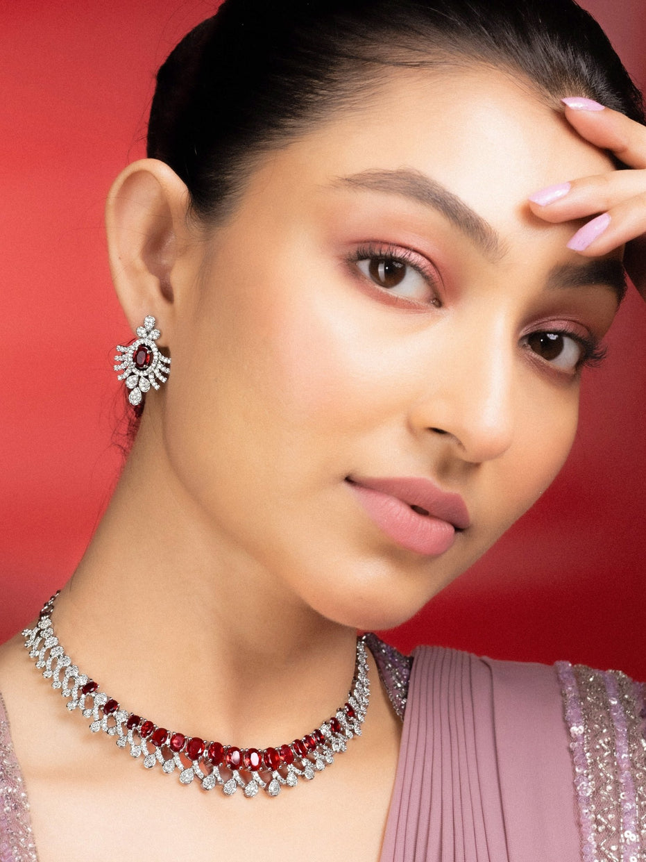 Necklace - Sparkling Elegance Zirconia Rhodium Plated Necklace Set - Opal Touch