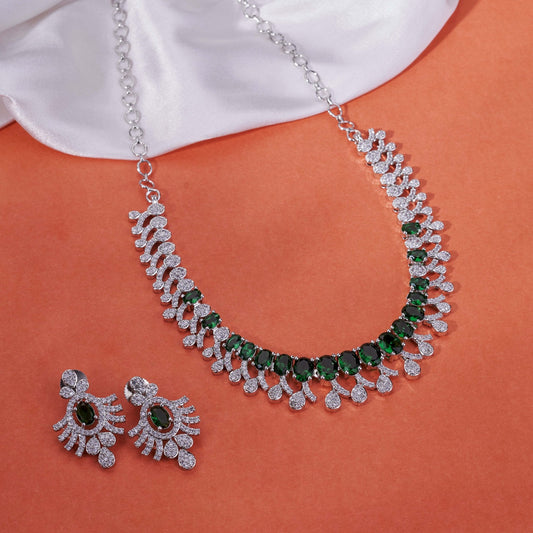 Necklace - Sparkling Elegance Zirconia Rhodium Plated Necklace Set - Opal Touch