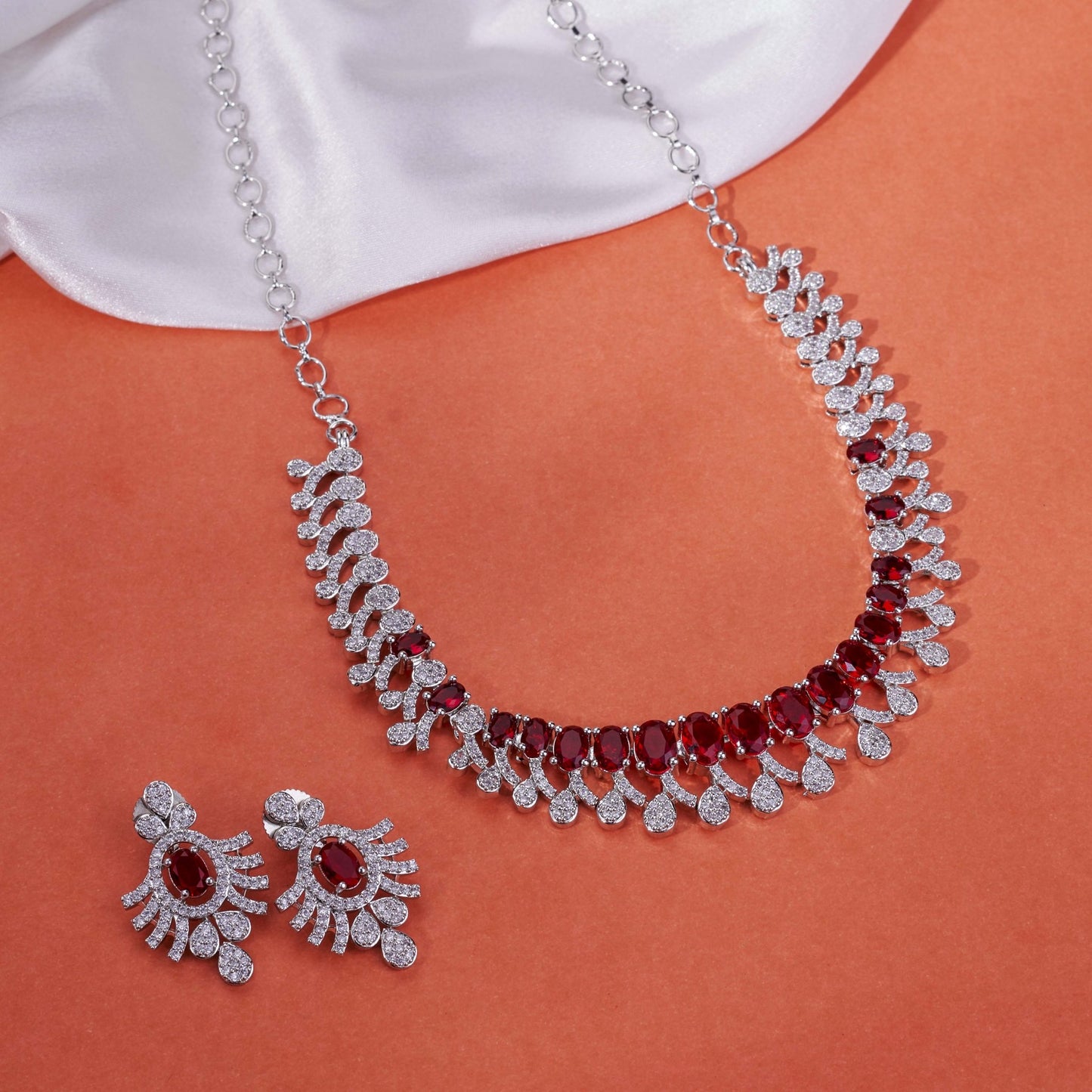 Necklace - Sparkling Elegance Zirconia Rhodium Plated Necklace Set - Opal Touch