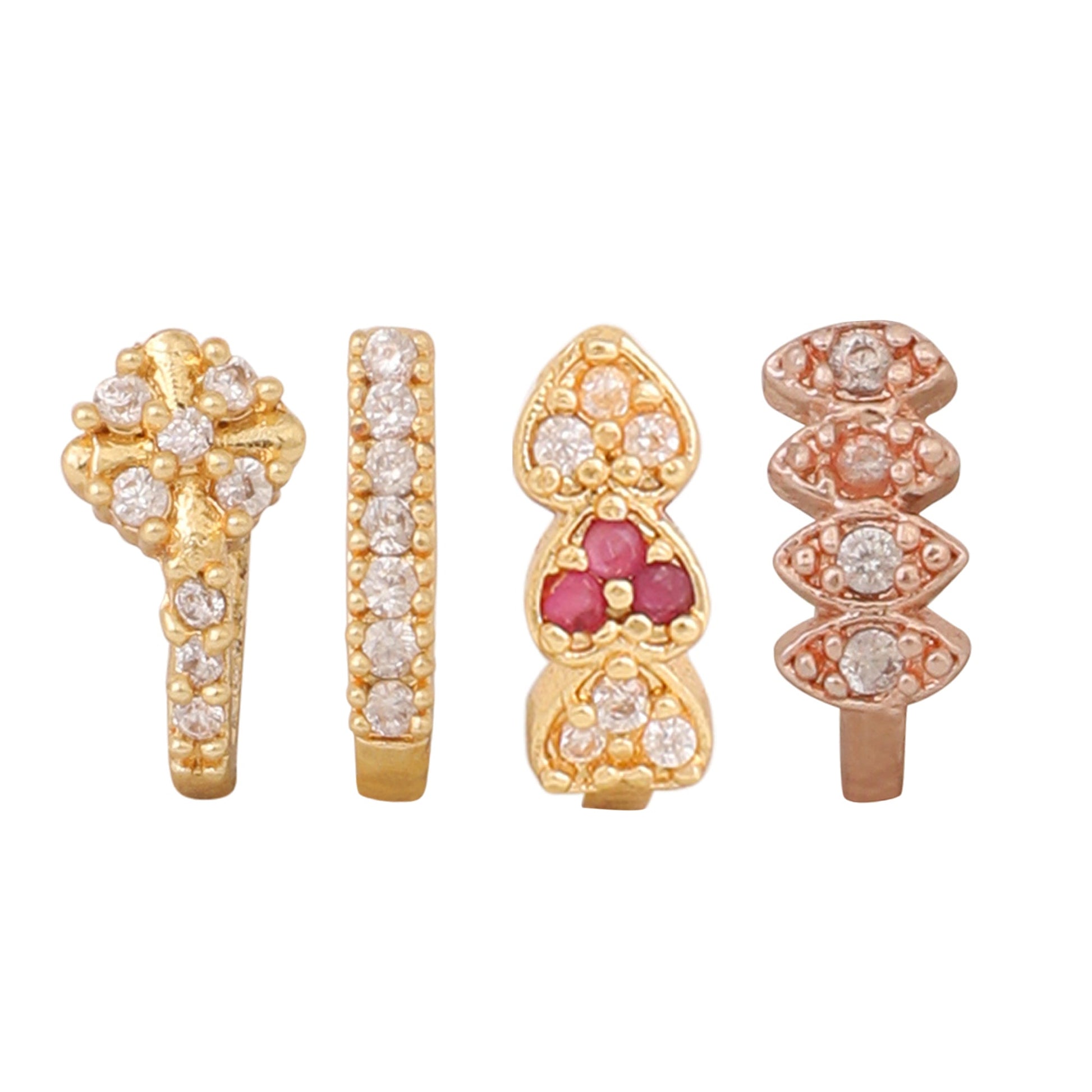 Opal Touch - Sparkling Multicolor Nose Pin Ensemble (Pack of 4) - Nose Pin