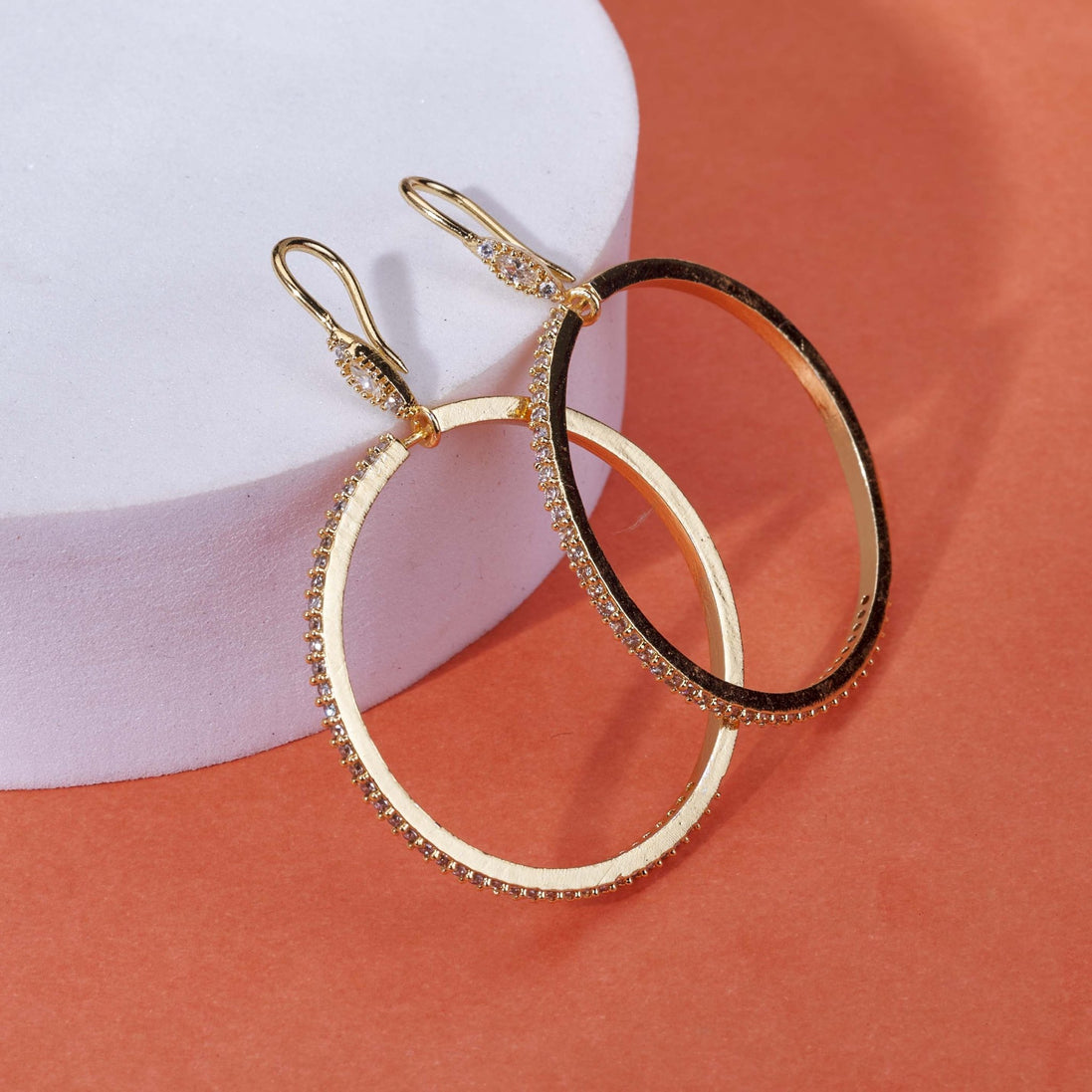 Earrings - Sparkling Rhinestone Hoop Gold Plated Big Earrings - Opal Touch