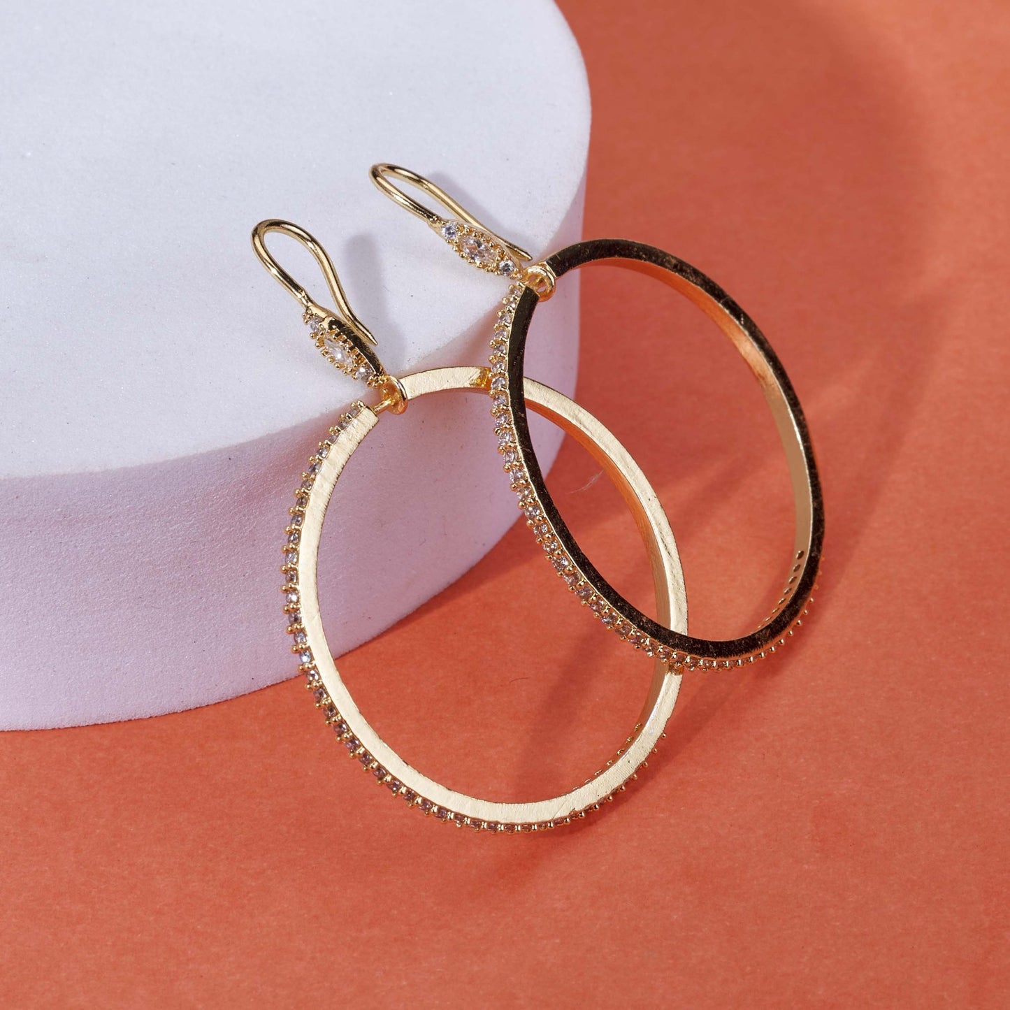 Earrings - Sparkling Rhinestone Hoop Gold Plated Big Earrings - Opal Touch