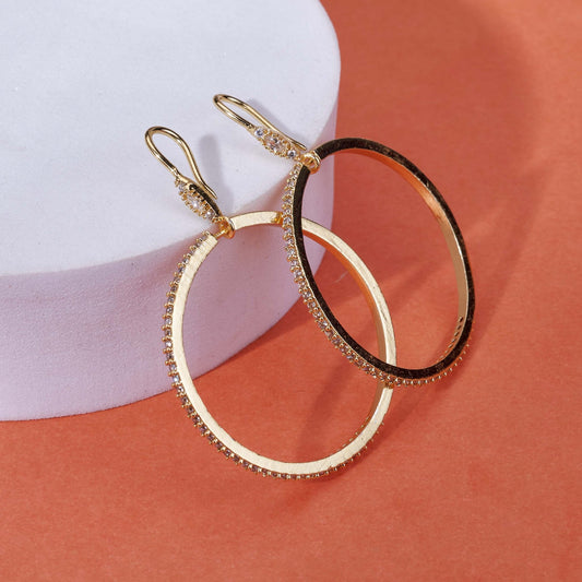 Earrings - Sparkling Rhinestone Hoop Gold Plated Big Earrings - Opal Touch