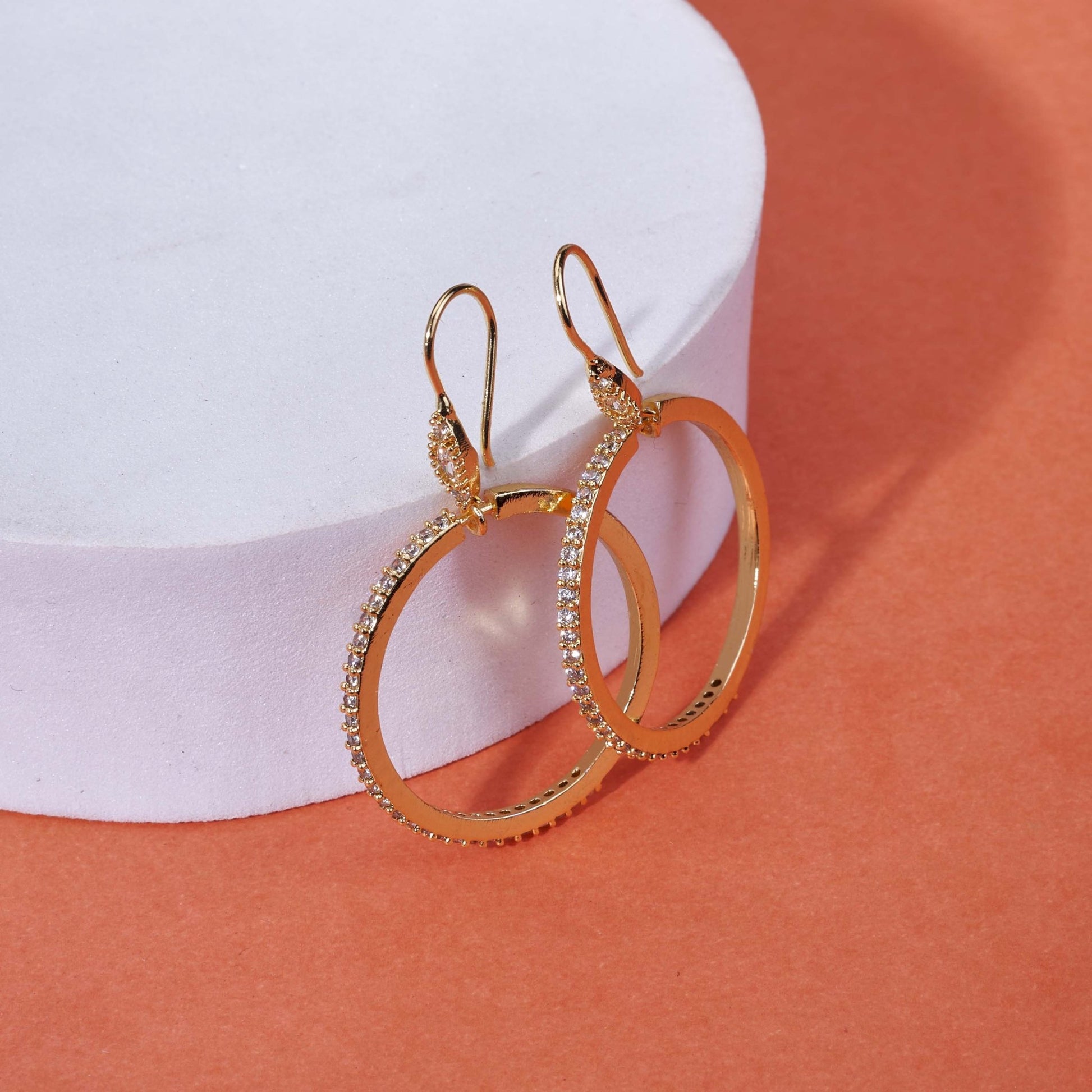 Earrings - Sparkling Rhinestone Hoop Gold Plated Small Earrings - Opal Touch