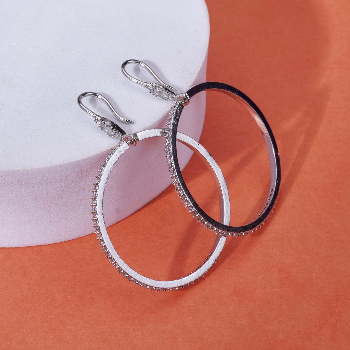 Earrings - Sparkling Rhinestone Hoop Rhodium Plated Big Earrings - Opal Touch