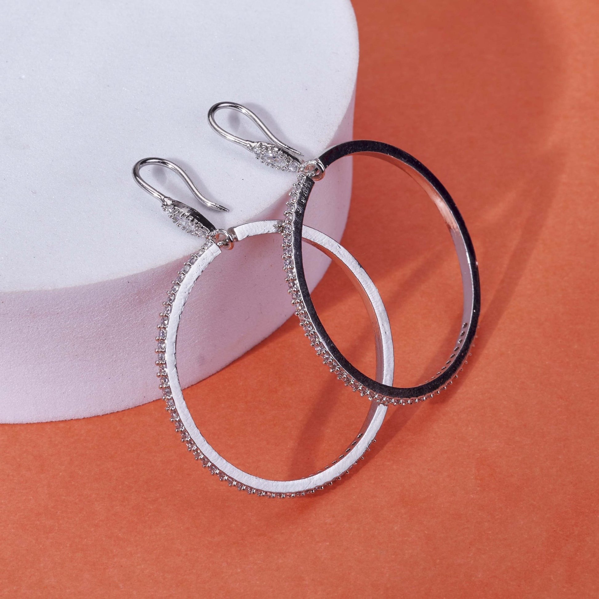 Earrings - Sparkling Rhinestone Hoop Rhodium Plated Big Earrings - Opal Touch