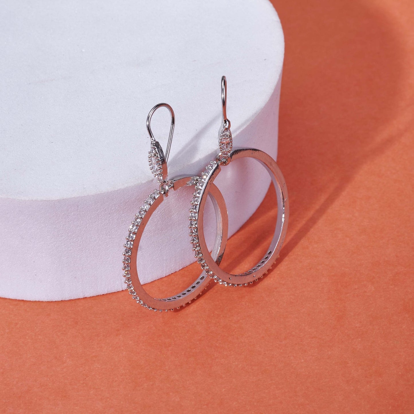 Earrings - Sparkling Rhinestone Hoop Rhodium Plated Small Earrings - Opal Touch