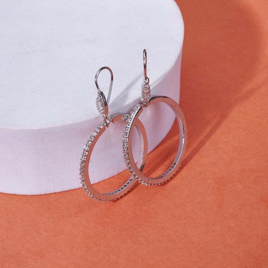 Earrings - Sparkling Rhinestone Hoop Rhodium Plated Small Earrings - Opal Touch