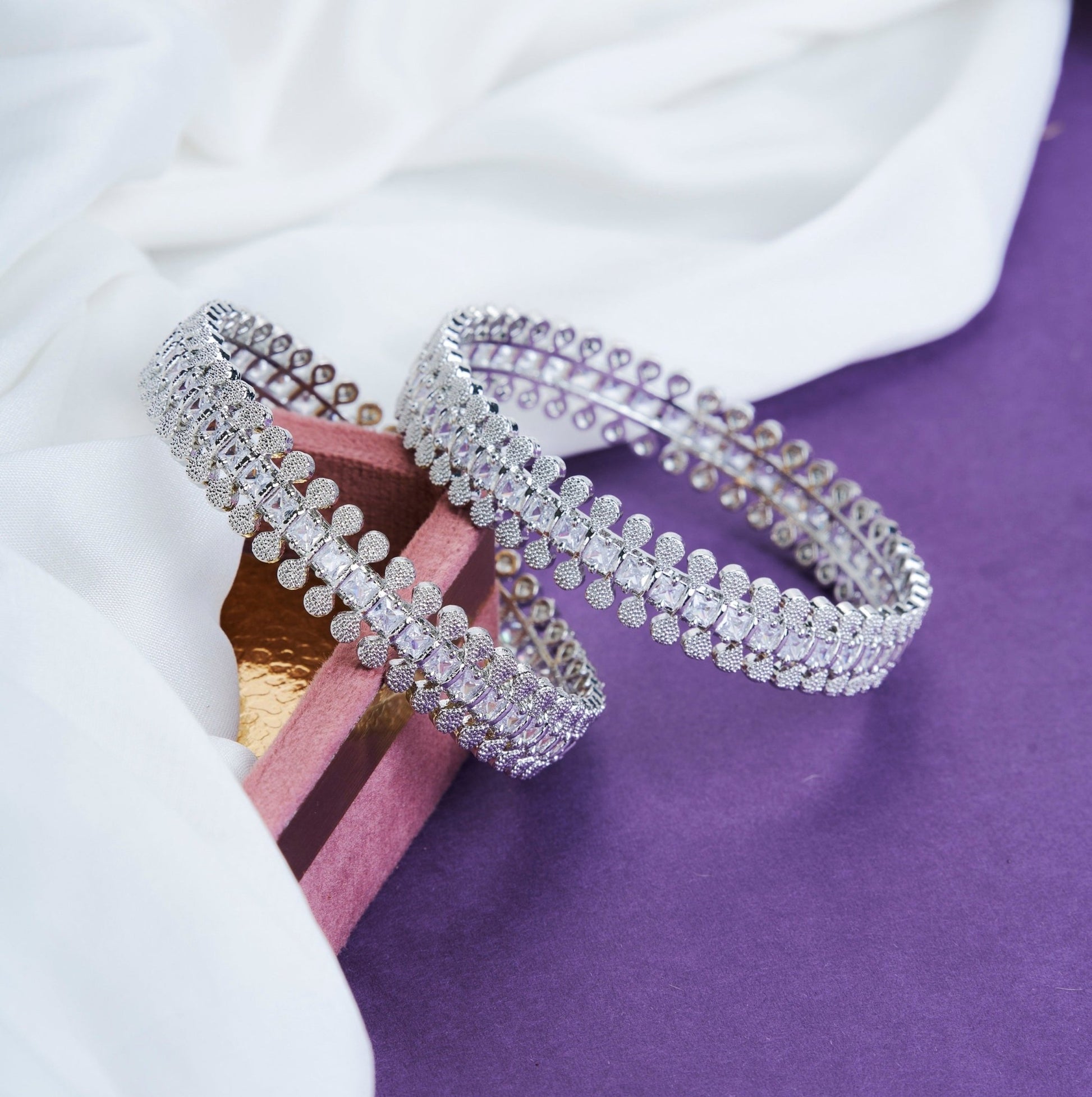 Opal Touch - Sparkling Rhodium Bangles Set (Pack of 2) - Bangles