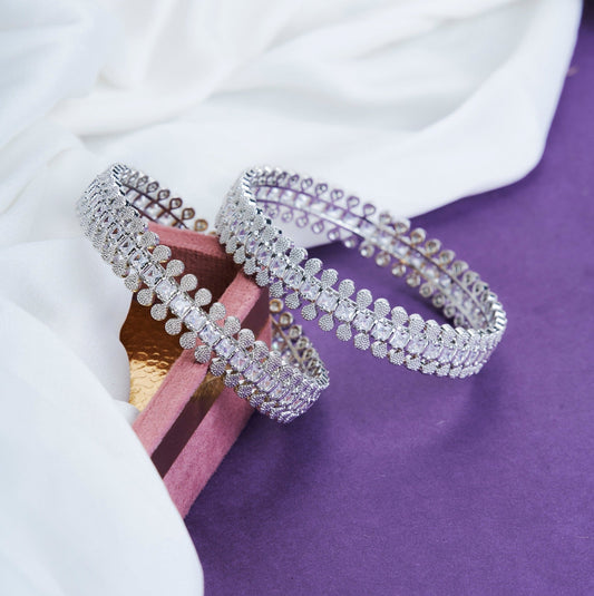Opal Touch - Sparkling Rhodium Bangles Set (Pack of 2) - Bangles