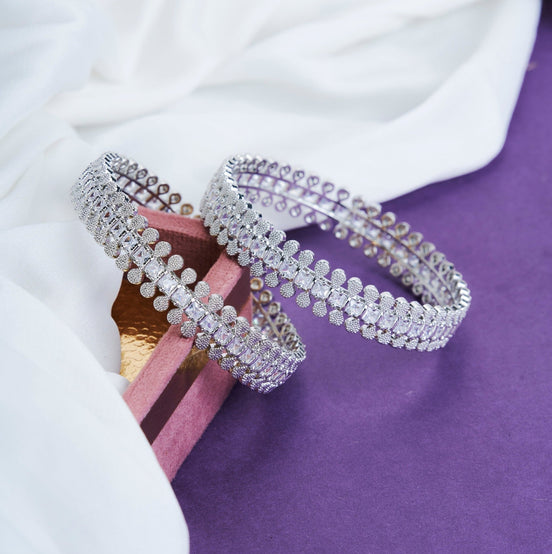 Opal Touch - Sparkling Rhodium Bangles Set (Pack of 2) - Bangles