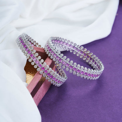 Opal Touch - Sparkling Rhodium Bangles Set (Pack of 2) - Bangles