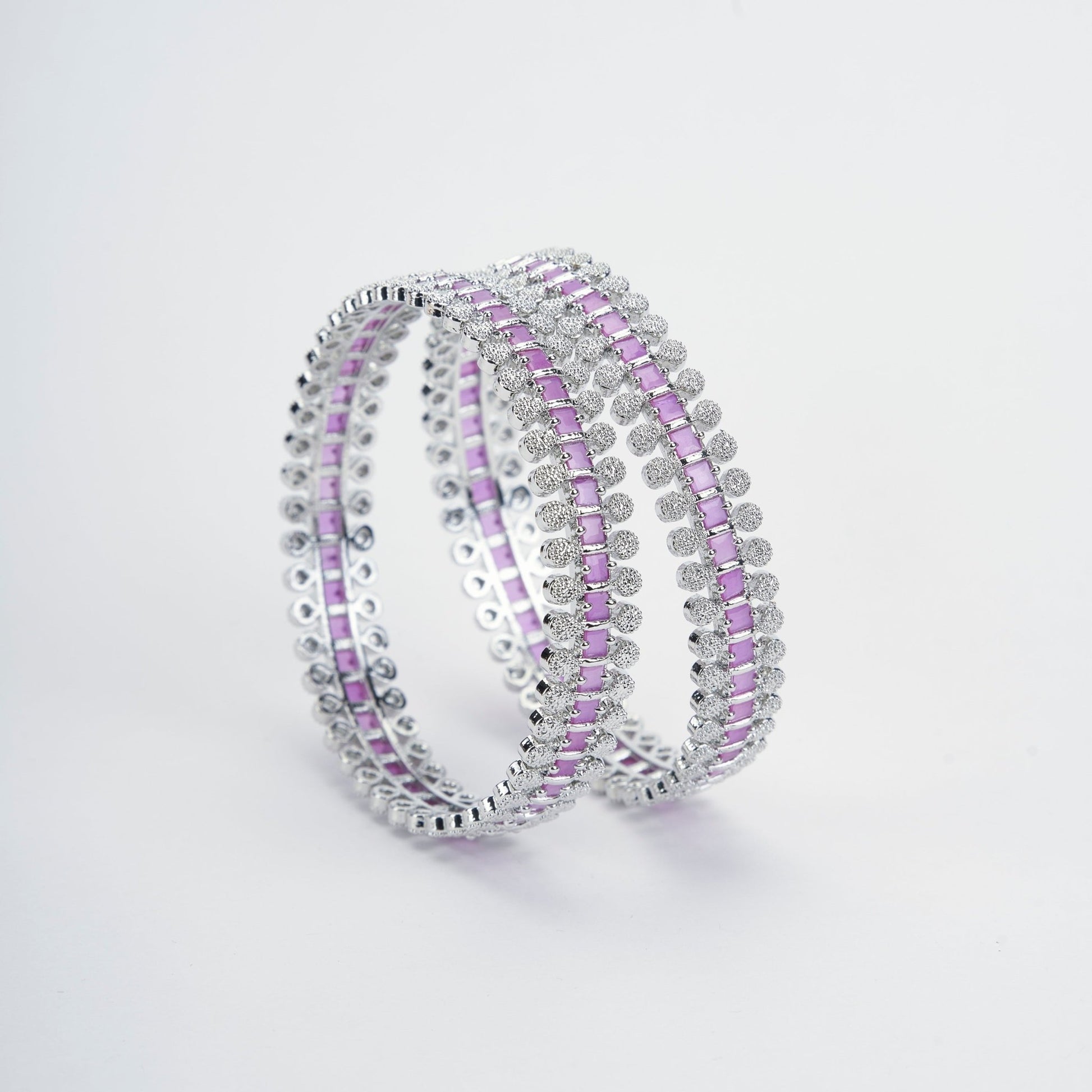 Opal Touch - Sparkling Rhodium Bangles Set (Pack of 2) - Bangles