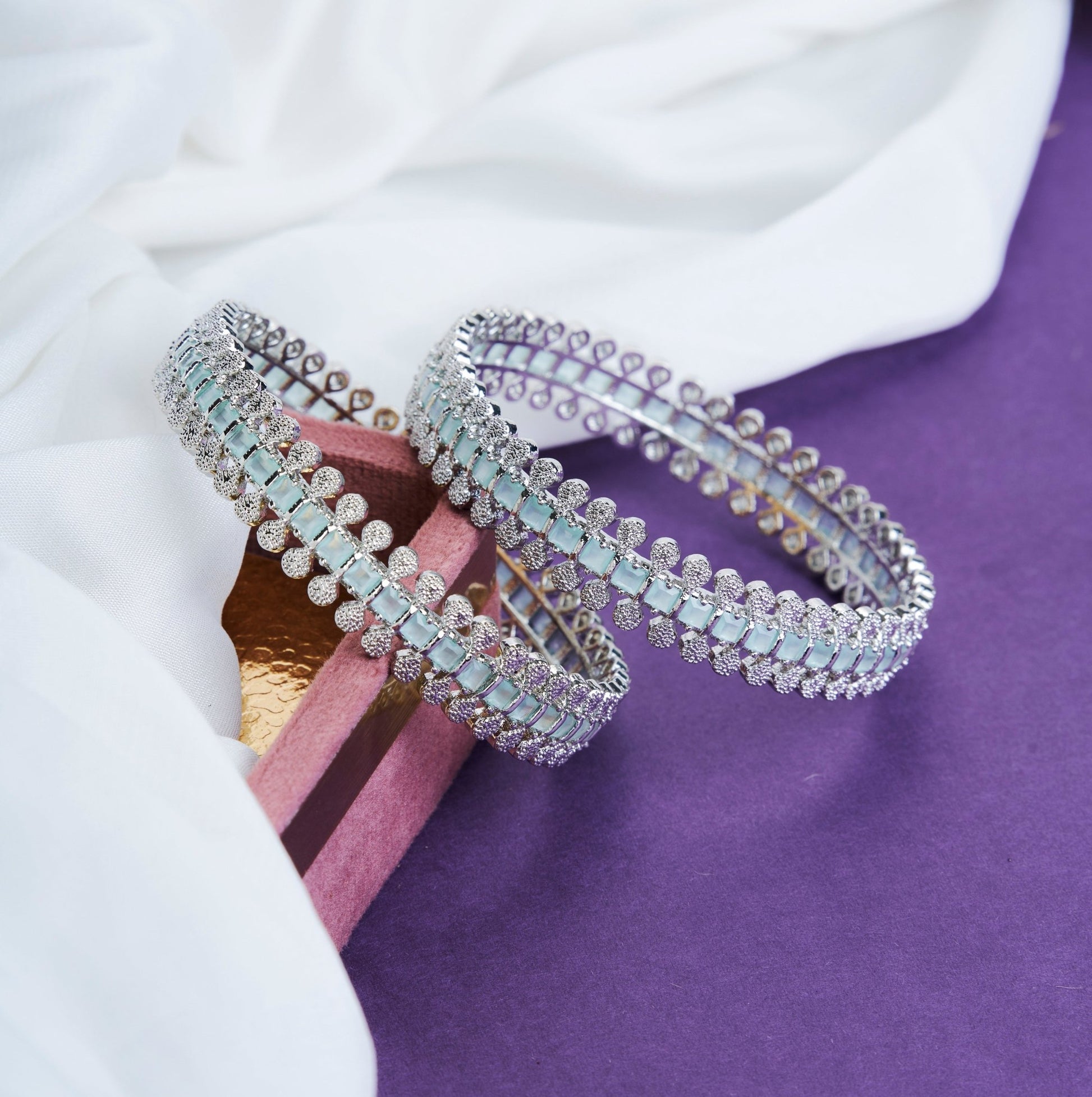 Opal Touch - Sparkling Rhodium Bangles Set (Pack of 2) - Bangles