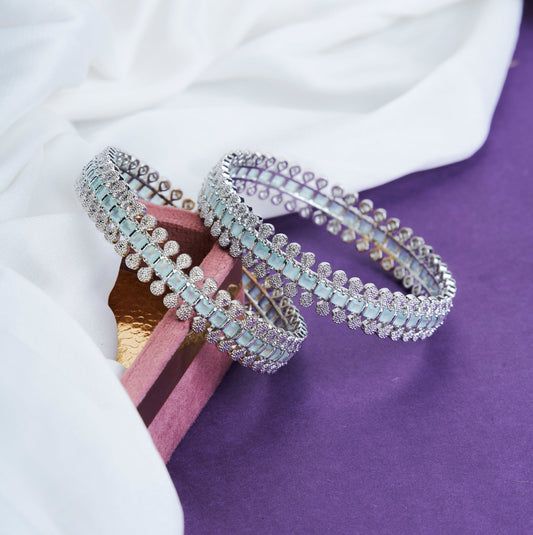 Opal Touch - Sparkling Rhodium Bangles Set (Pack of 2) - Bangles