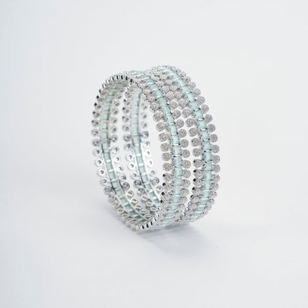 Opal Touch - Sparkling Rhodium Bangles Set (Pack of 2) - Bangles