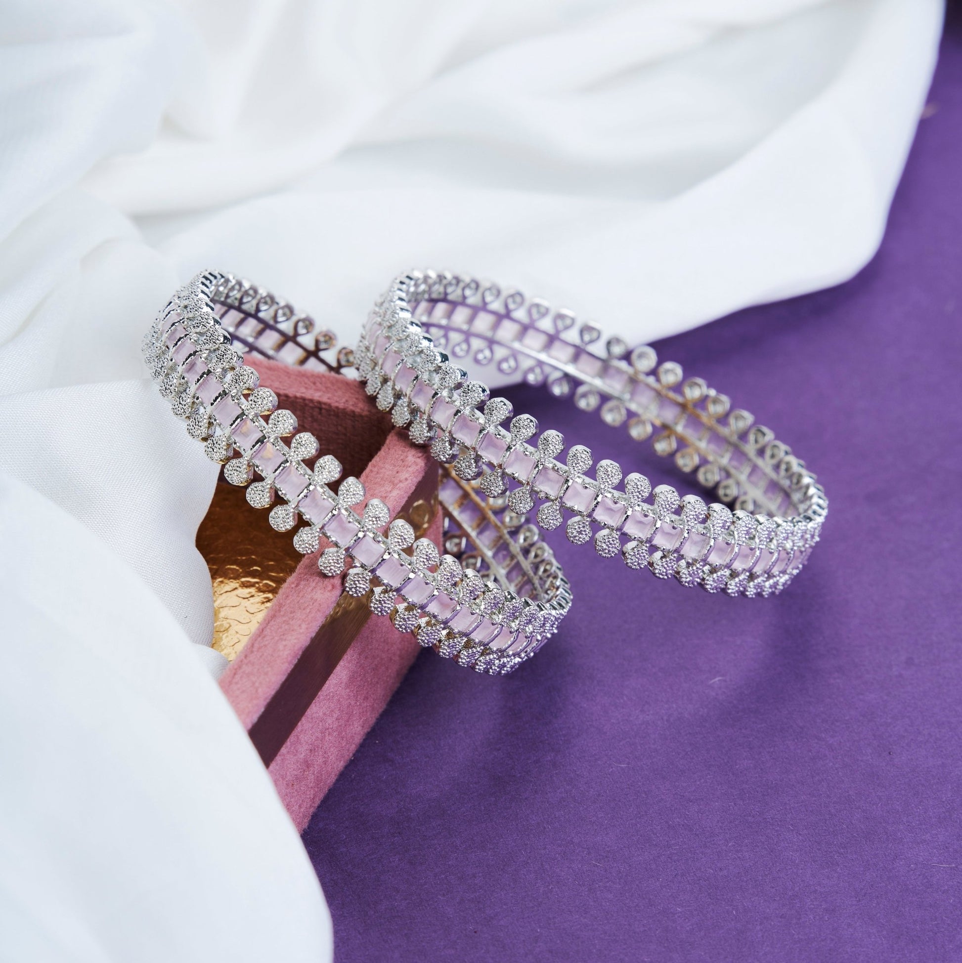 Opal Touch - Sparkling Rhodium Bangles Set (Pack of 2) - Bangles